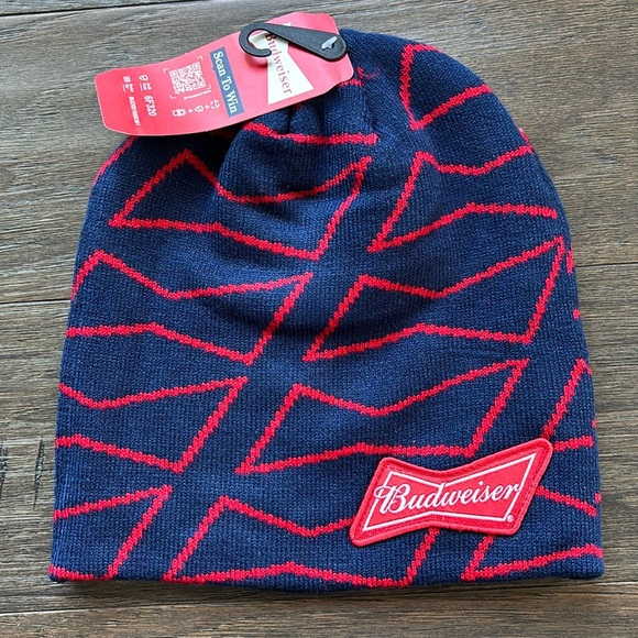 Budweiser Jacquard Knit beanie, Beer Logo patch, bow tie pattern,warm winter hat - Picture 1 of 6